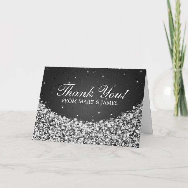 Carte De Remerciements Mariage "Merci" étoile Étincelle Noire (Devant)