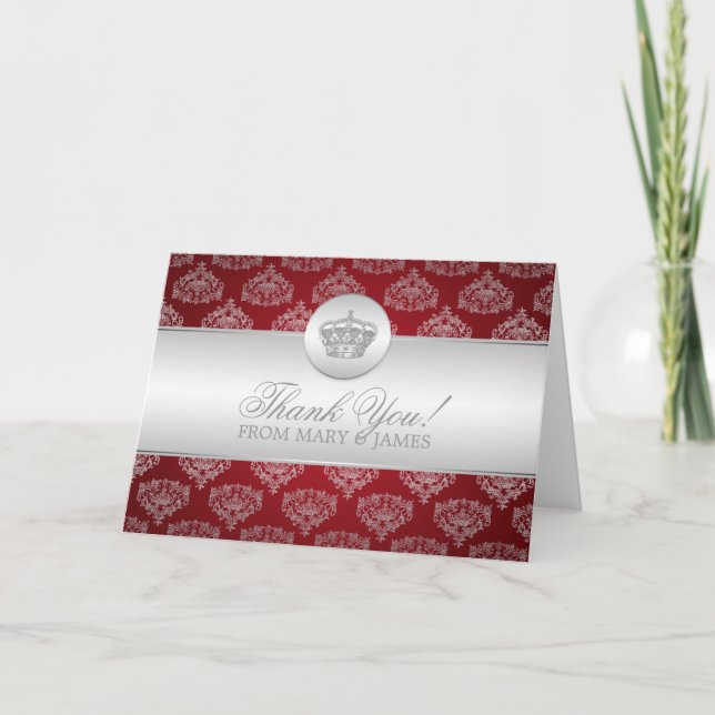 Carte De Remerciements Mariage "Merci" Royal Crown Red (Devant)