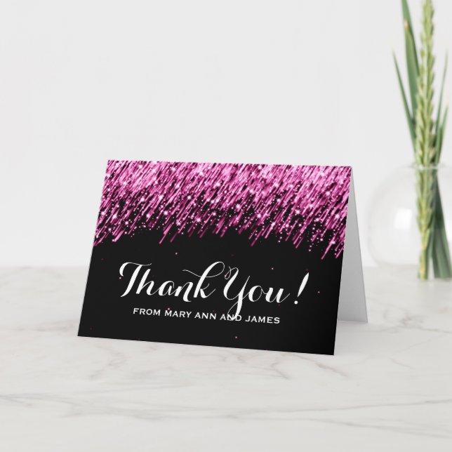 Carte De Remerciements Mariage "Merci" Tombant étoiles rose (Devant)