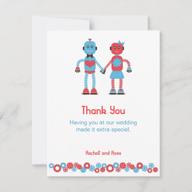 Carte De Remerciements Mariage mignon de thème de robot (Devant)