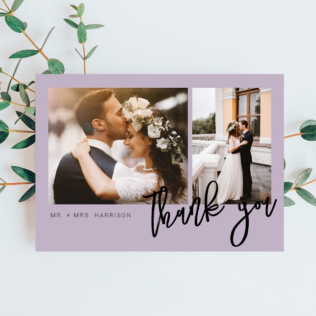 Carte De Remerciements Mariage minimal moderne Script 2 Photos (Créateur téléchargé)
