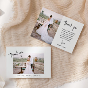 Carte De Remerciements Mariage minimaliste 2 photos avec écriture moderne
