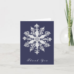 Carte De Remerciements Mariage minimaliste de flocon de neige Bleu Mari