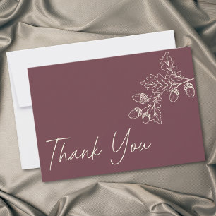 Carte De Remerciements Mariage minimaliste feuille de chêne gland automne