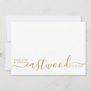 Carte De Remerciements Mariage minimaliste moderne à monogramme doré