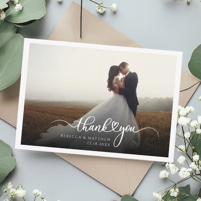 Carte De Remerciements Mariage moderne à la main (Elegant Modern Photo Wedding Thank You Card)