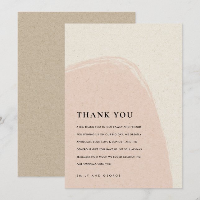 CARTE DE REMERCIEMENTS MARIAGE MODERNE ABSTRAIT DOUX SUBTILE BLUSH ROSE (Devant / Derrière)