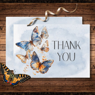 Carte De Remerciements Mariage moderne Blue & Rust Watercolor Butterflies