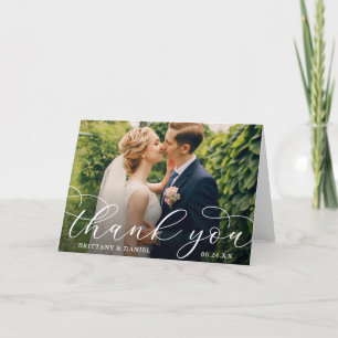 Carte De Remerciements Mariage Moderne Calligraphie Couple Photo Plier