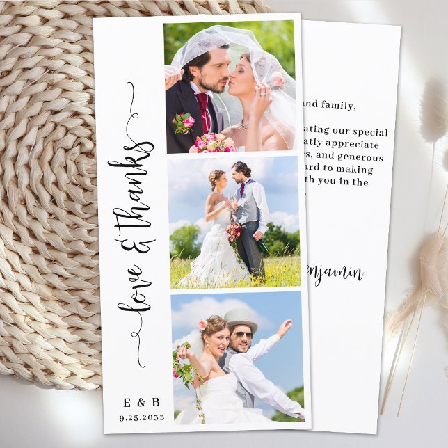 Carte De Remerciements Mariage moderne Chic Personnalisé Monogramme 3 Pho (Créateur téléchargé)