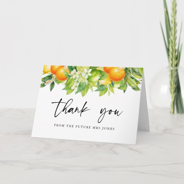 Carte De Remerciements Mariage Moderne d'Été Oranges Citron Citrus (Devant)