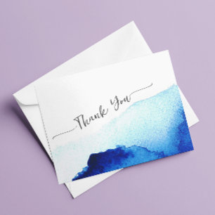 Carte De Remerciements Mariage Moderne Écriture Aquarelle Bleu Indigo