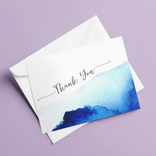 Carte De Remerciements Mariage Moderne Écriture Aquarelle Bleu Indigo (Créateur téléchargé)
