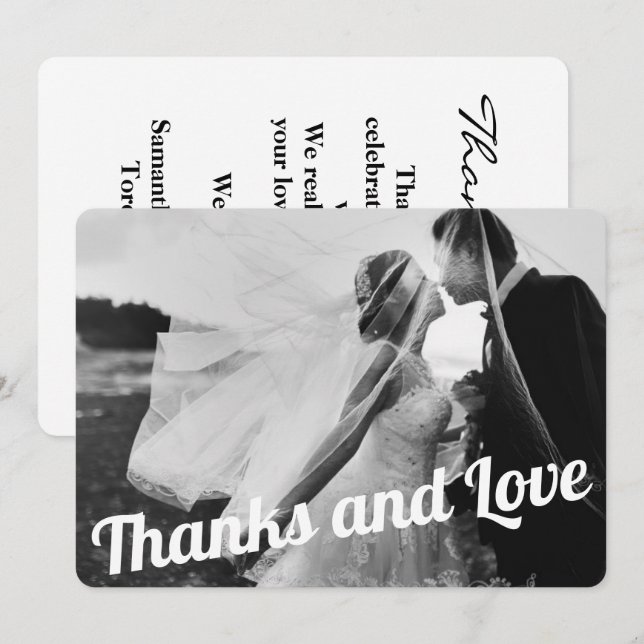 Carte De Remerciements Mariage moderne élégant à script blanc (Devant / Derrière)