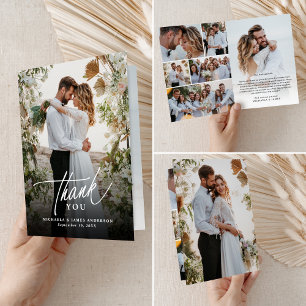 Carte De Remerciements Mariage Moderne Élégant avec 8 Photos