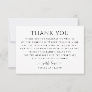 Carte De Remerciements Mariage moderne noir et blanc. Simple propre
