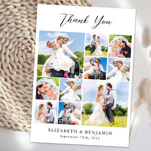 Carte De Remerciements Mariage moderne Nouveaux mariés Collage photo pers
