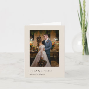 Carte De Remerciements Mariage Moderne Photo Beige Élégant