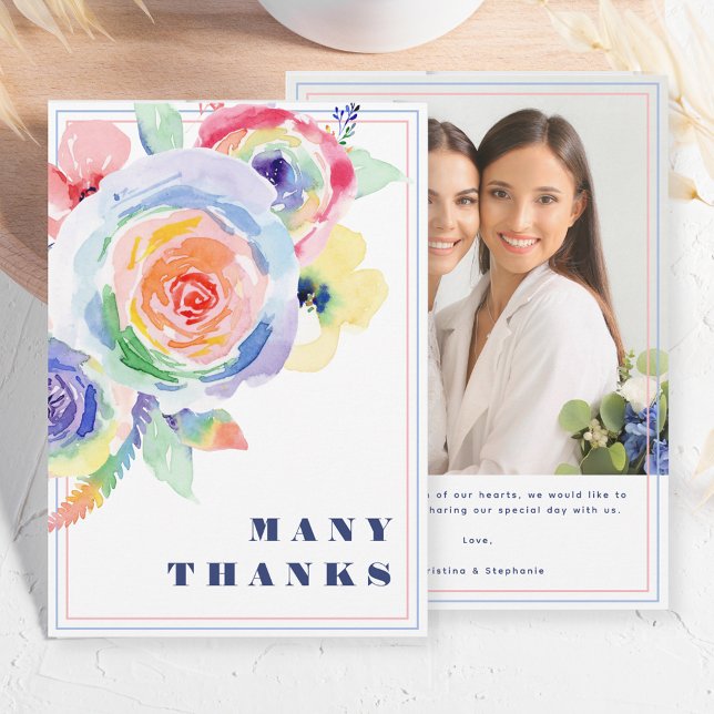 Carte De Remerciements Mariage moderne Rainbow Floral LGBTQ (Créateur téléchargé)