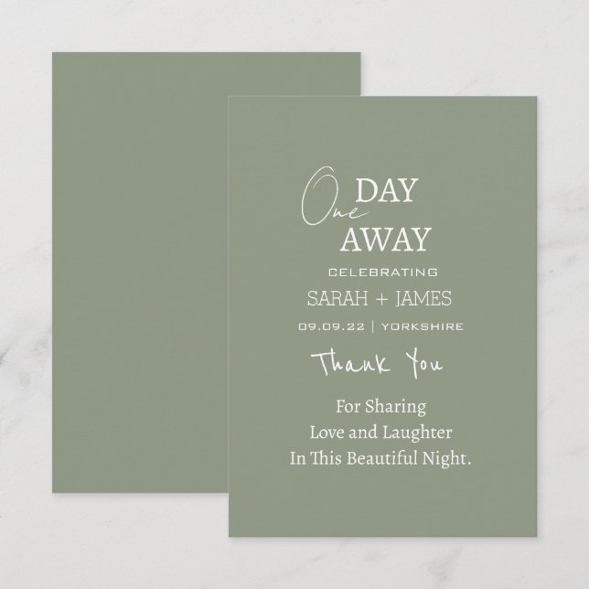 Carte De Remerciements Mariage moderne Sage Green un jour (Devant / Derrière)