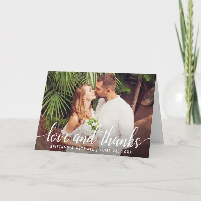 Carte De Remerciements Mariage moderne Script Love and Thanks Photo Pold (Devant)
