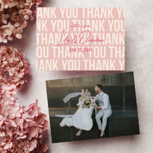 Carte De Remerciements Mariage Moderne Typographie Rose Blush & Berry