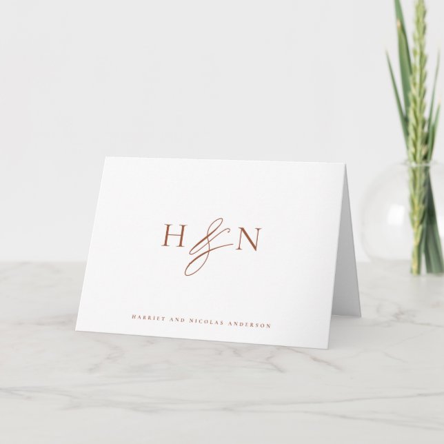 Carte De Remerciements Mariage Monogramme Élégant en terre cuite (Devant)
