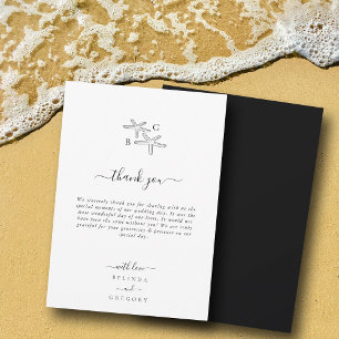 Carte De Remerciements Mariage monogramme minimaliste de plage Starfish