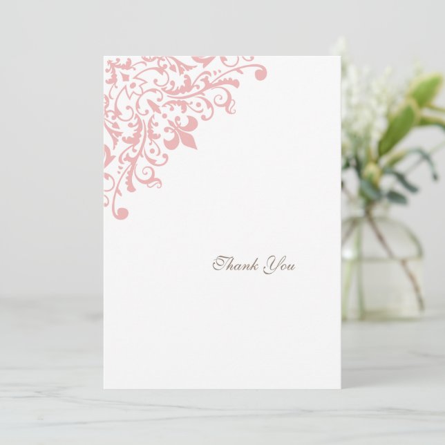 Carte De Remerciements Mariage Motif Regency Pink Fleur de Lis (Debout devant)
