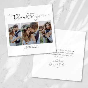 Carte De Remerciements Mariage Multi Photo avec Script et Cœur
