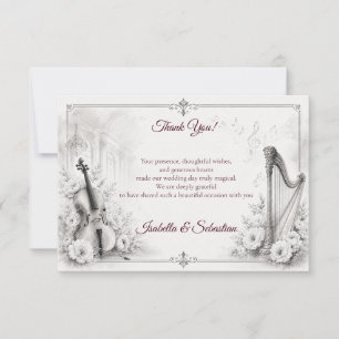 Carte De Remerciements Mariage Musical Élégant Monochrome