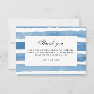 Carte De Remerciements Mariage nautique aquarelle rayée bleue remerciemen