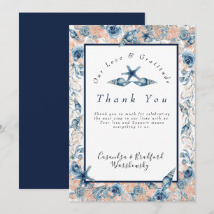 Carte De Remerciements Mariage nautique Beach Coquille de mer Fleurs Rose