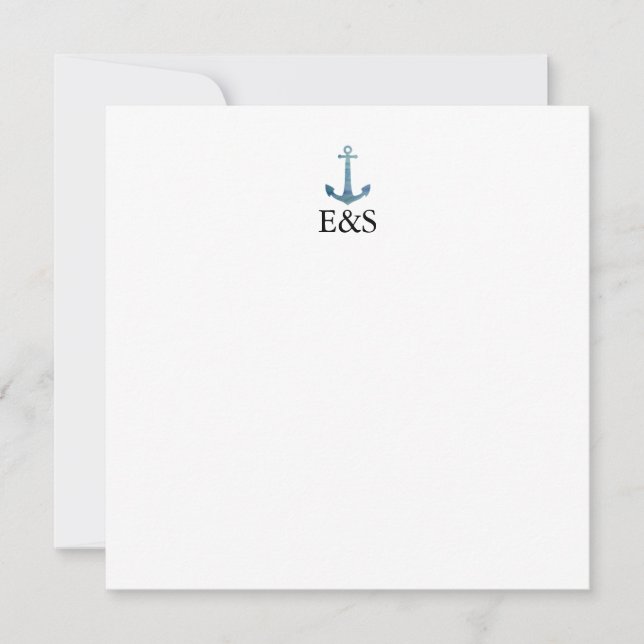 Carte De Remerciements Mariage nautique Monogramme Bleu Bande (Devant)