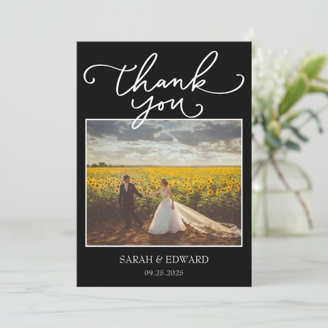 Carte De Remerciements Mariage noir (Debout devant)