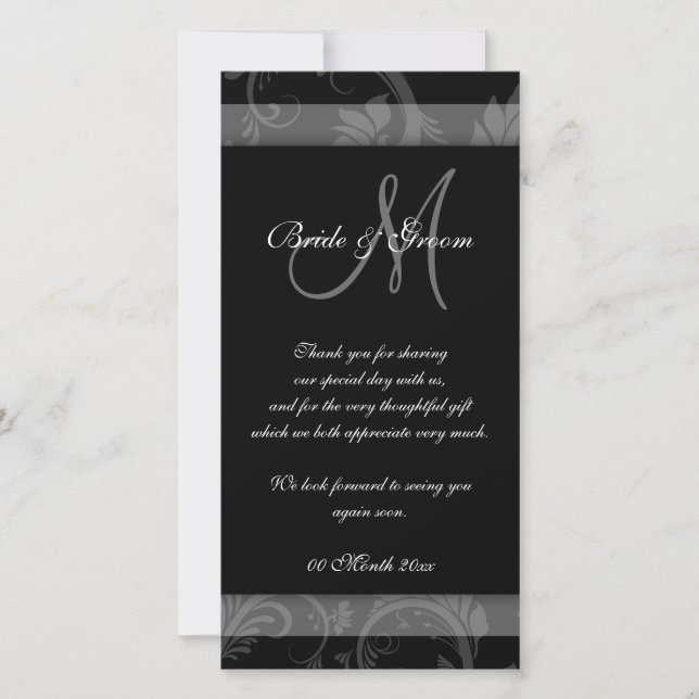 Carte De Remerciements Mariage noir blanc "merci" (Devant)