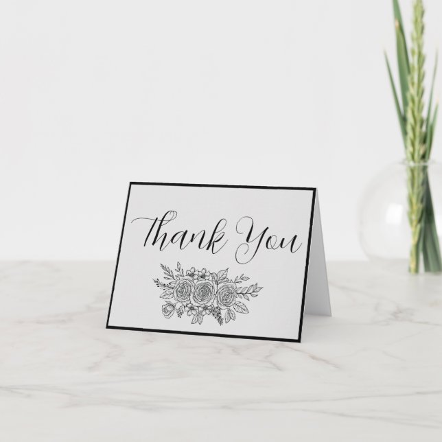 Carte De Remerciements Mariage noir et blanc (Devant)