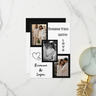 Carte De Remerciements Mariage noir et blanc contemporain élégant