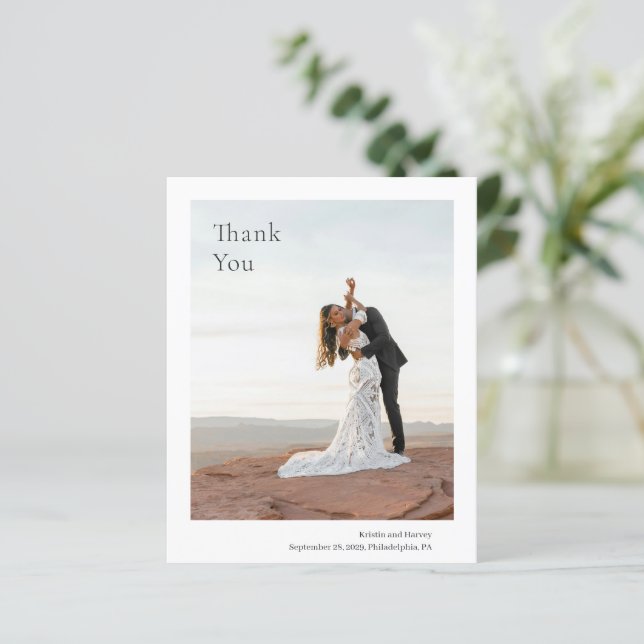 Carte de remerciements Mariage noir et blanc éléga (Debout devant)