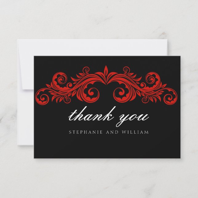 Carte de remerciements Mariage noir et rouge (Devant)