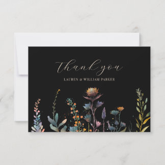 Carte De Remerciements Mariage noir floral élégant