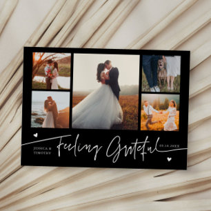 Carte De Remerciements Mariage noir multi photo avec sentiment de gratitu