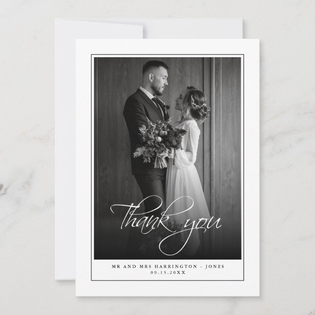 Carte de remerciements Mariage noir noir photo min (Devant)