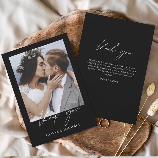 Carte De Remerciements Mariage noir photo simple (Créateur téléchargé)