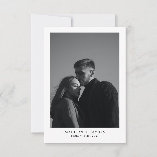 Carte de remerciements Mariage noir simple avec ph (Devant)