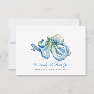 Carte de remerciements Mariage octopus bleu