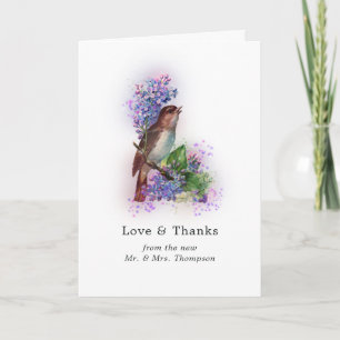 Carte De Remerciements Mariage oiseau floral de fantaisie pétillante