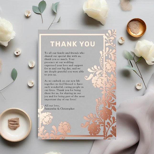 Carte de remerciements Mariage or Rose moderne (Modern Rose Gold Foil Wedding Thank You Card byi the Elegant Wedding)
