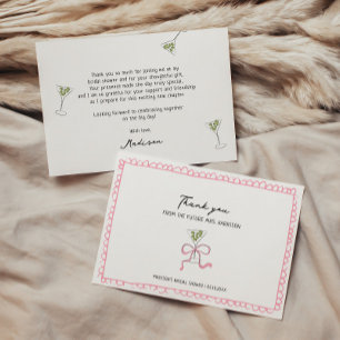 Carte De Remerciements Mariage original main levée avec martini et nœud p