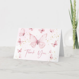 Carte De Remerciements Mariage Papillons Rose Or Fête Prénuptiale 